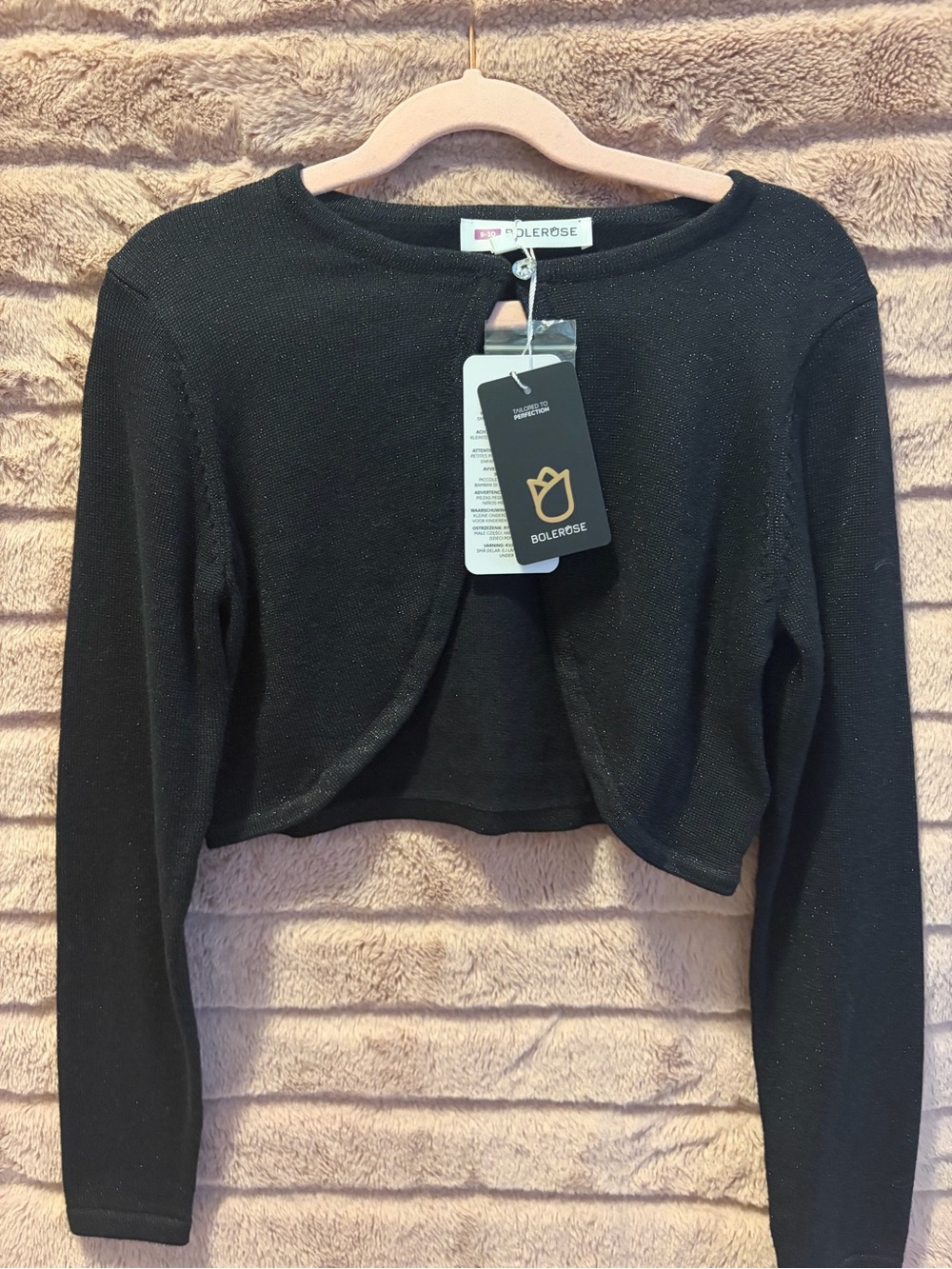 BOLEROSE Black Cropped Long-Sleeve Sparkle Shrug